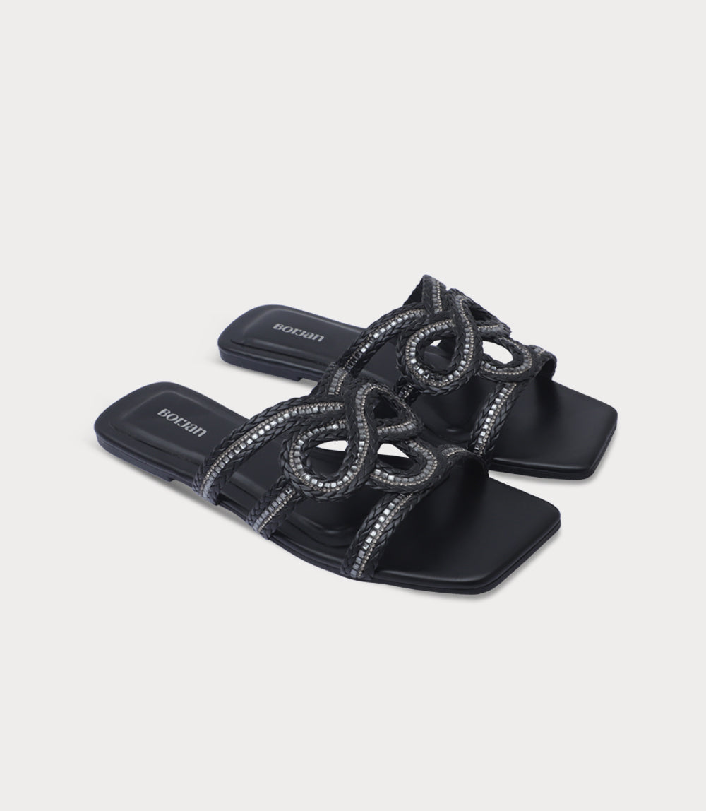 Raven Velvet Braided Flat Slip-Ons