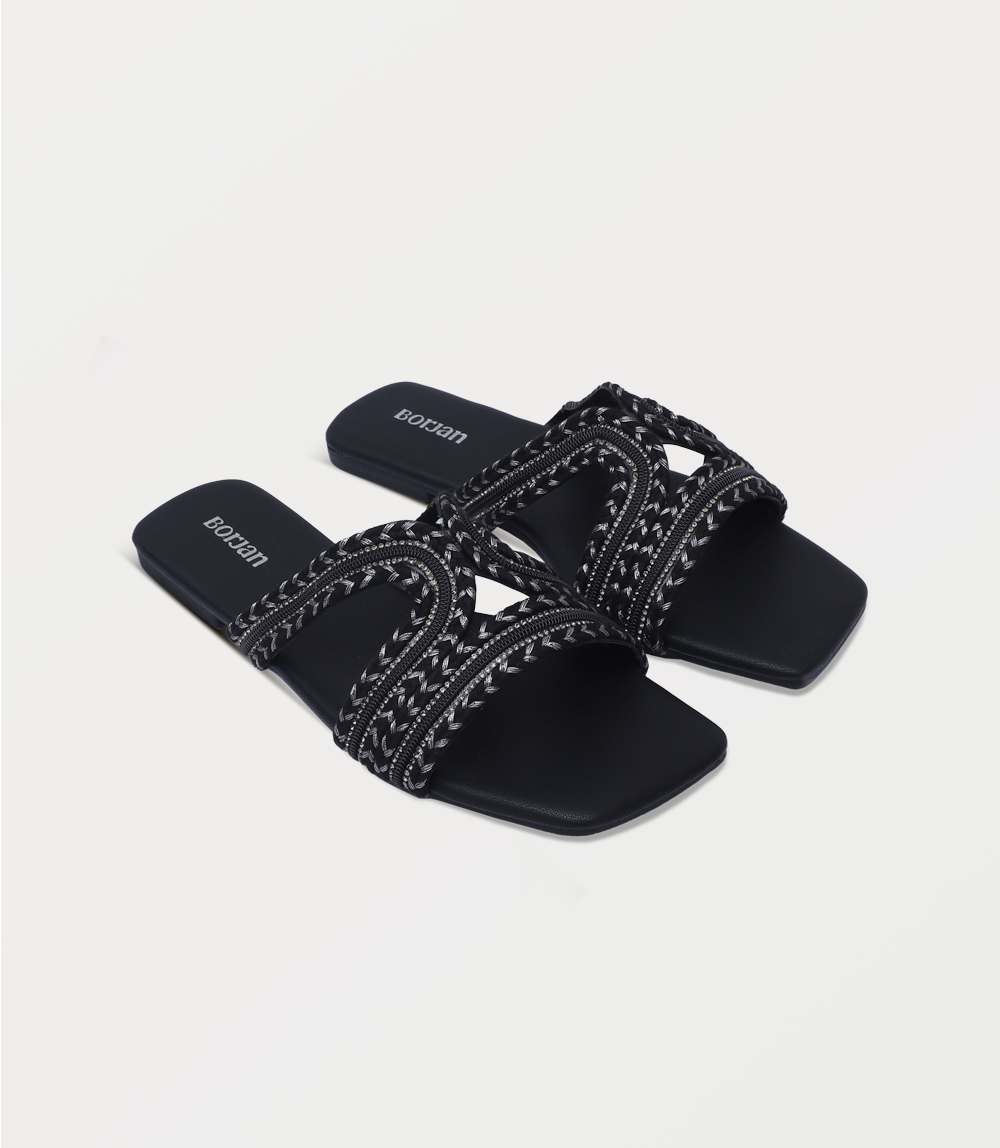 Raven Velvet Braided Flat Slip-Ons